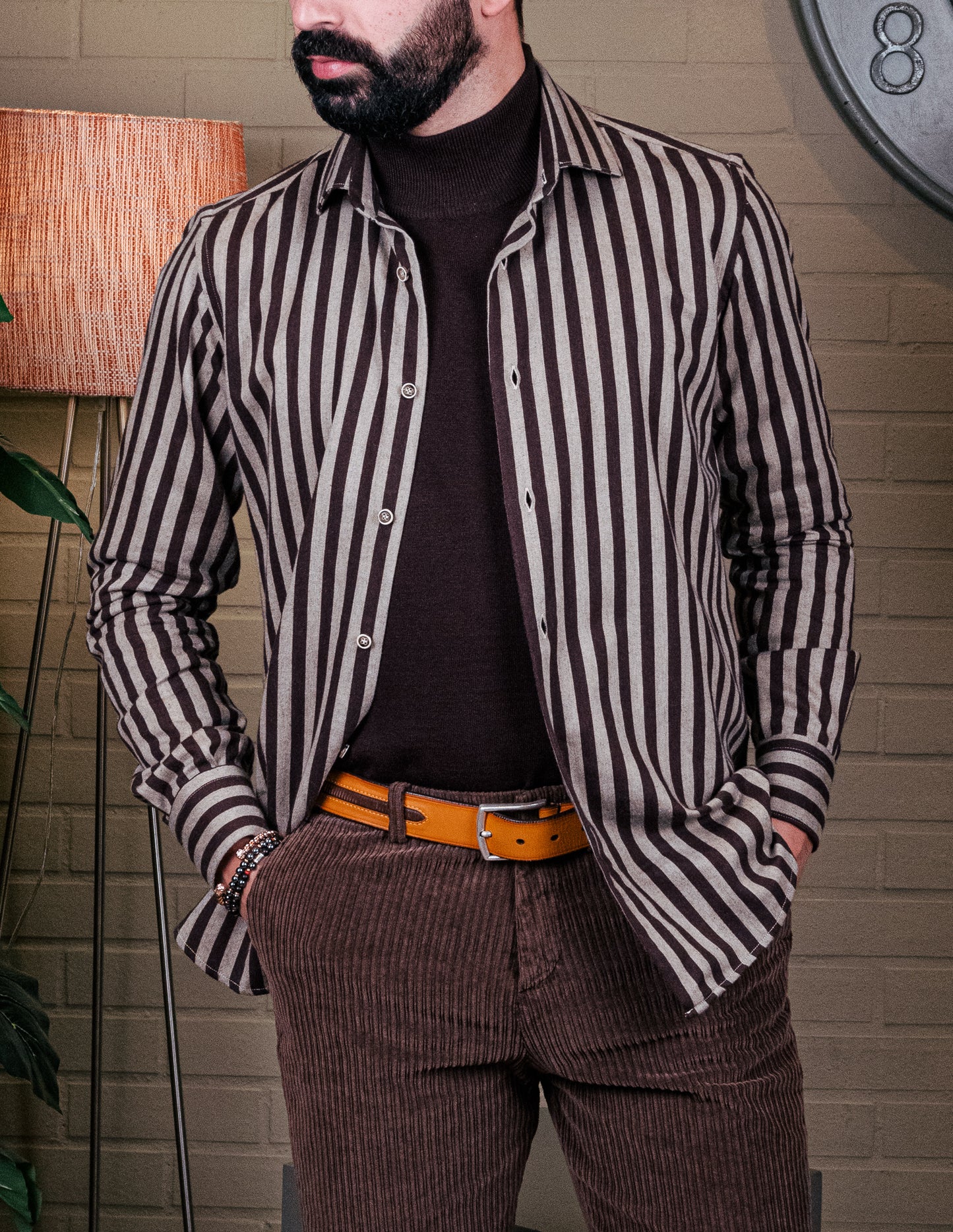 Camisa Riscas Castanha
