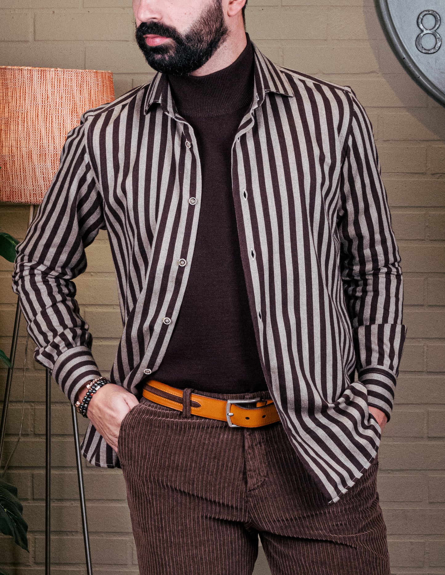 Camisa Riscas Castanha