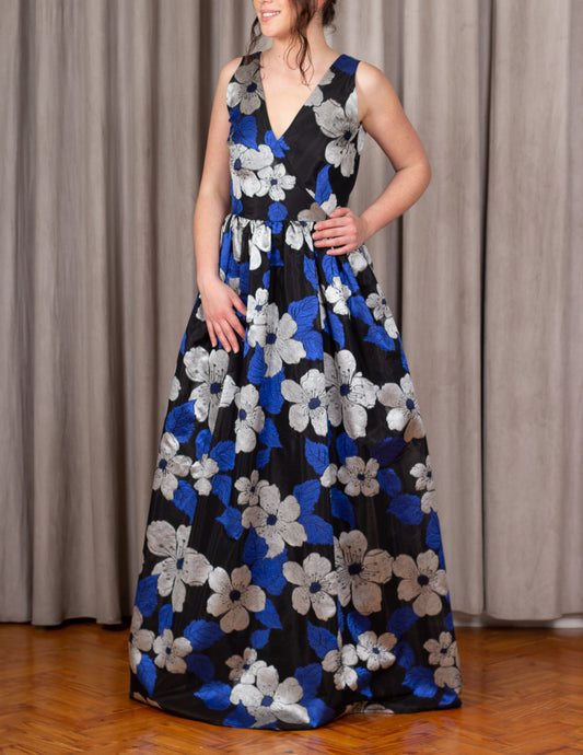 Vestido Azulão c/ Prata Flores