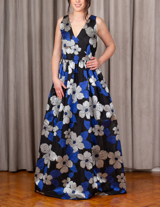Vestido Azulão c/ Prata Flores