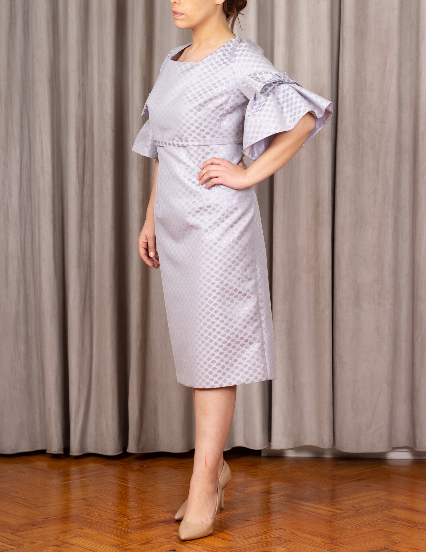 Vestido Cinza Manga c/ Laço