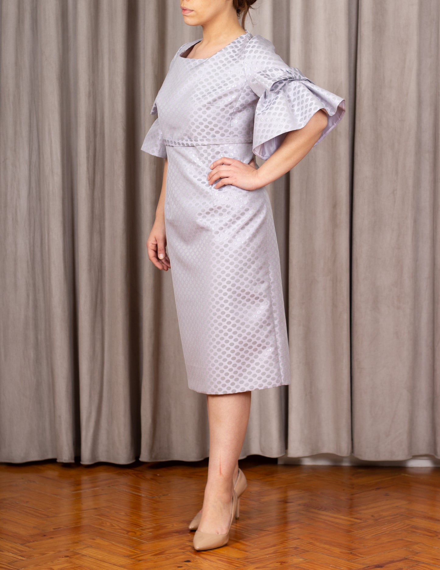 Vestido Cinza Manga c/ Laço