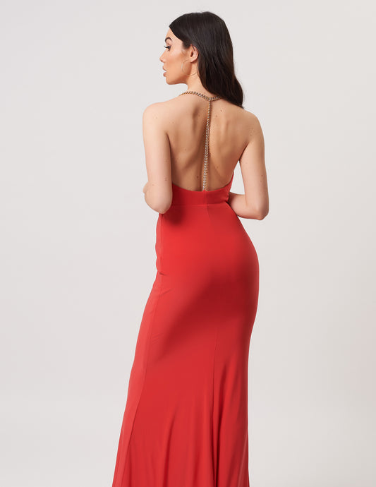 Vestido Comprido em Malha Coral