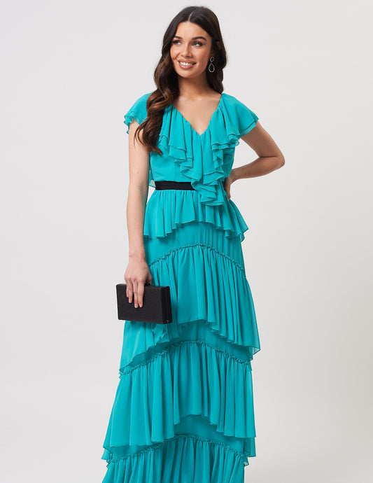 Vestido Turquesa com Folhos