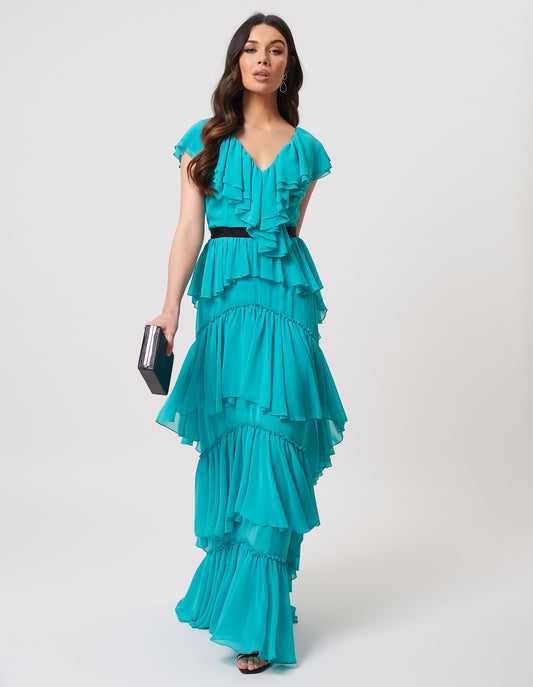 Vestido Turquesa com Folhos